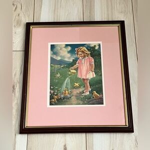 Vintage lithograph  "Watering the Baby Ducks"  by Mabel Rollins Harris